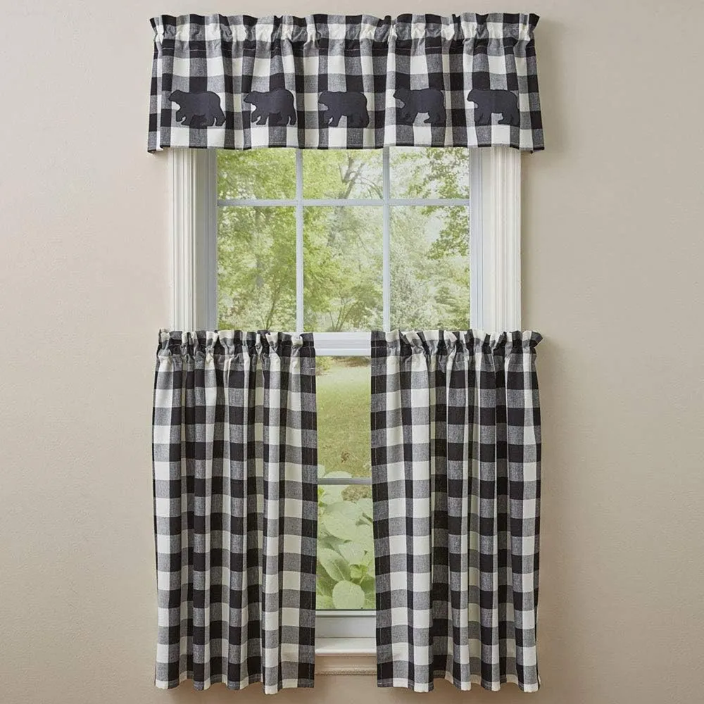 Park Designs Buffalo Check Bear Applique Valance 14" L - Black & Cream
