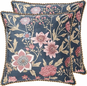 patdrea Designer Vintage Old School Throw Pillow Cover 18x18 inches,Black Velvet with Colorful Floral Pattern,Decorative Square Pillowcases Cushion for Bed Living Room Outdoor Car,Pack of 2