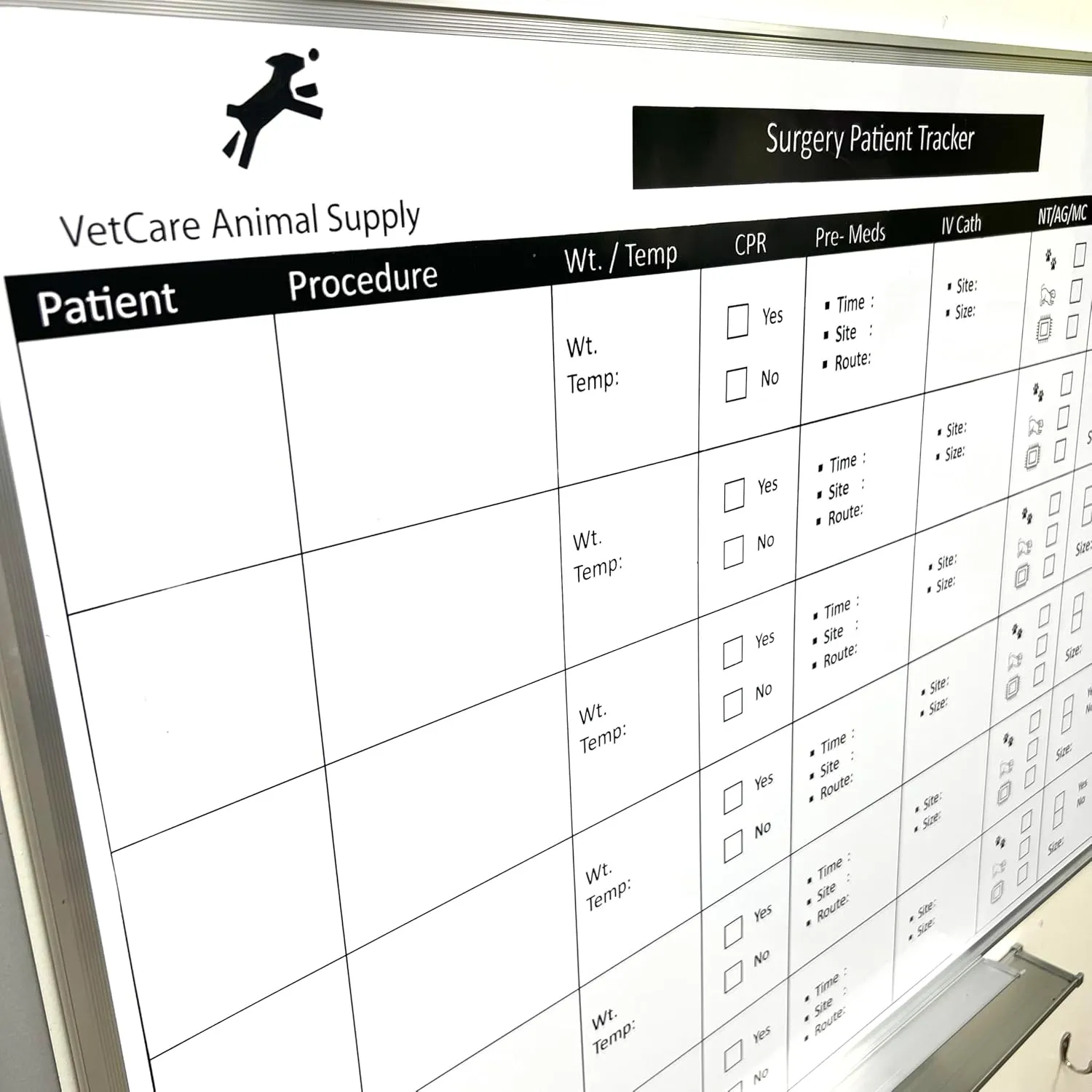 Patient Surgery Tracker Whiteboard - Veterinary Printed Medical whiteboard.