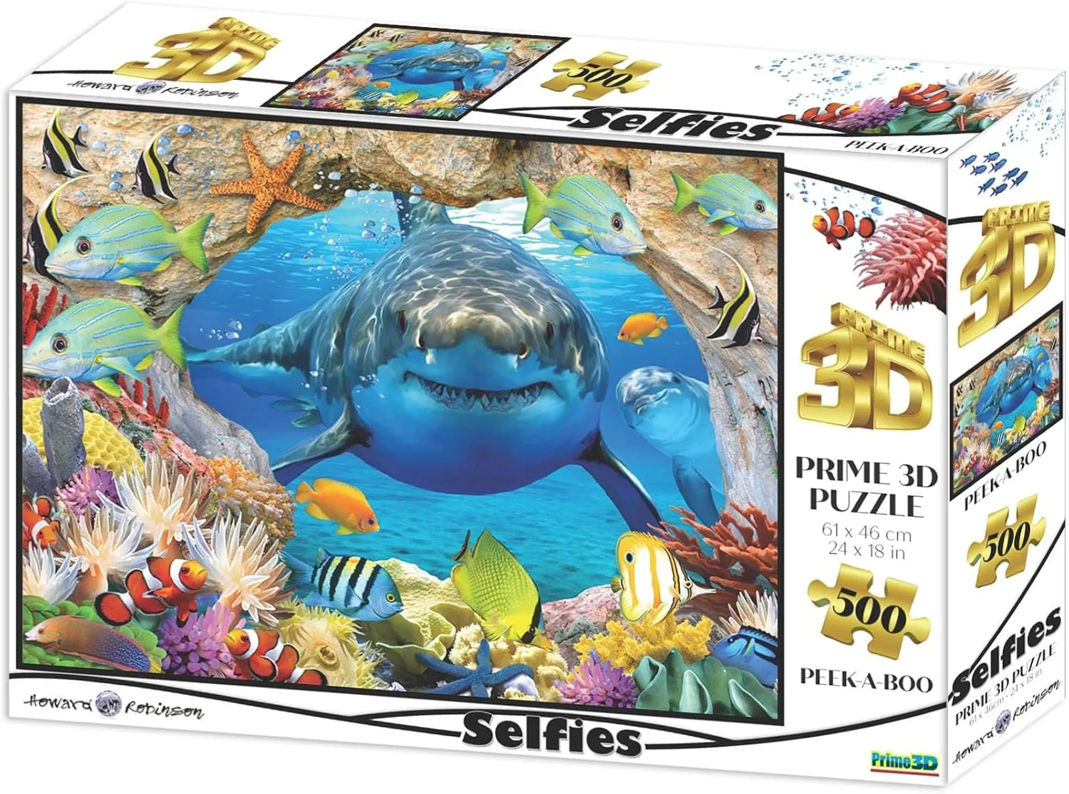 Peek-A Boo Shark in The Deep Blue Sea Super 3D Puzzle for Adults and Kids | Difficult 500 Piece Jigsaw Puzzle Toy | Interactive Brain Teaser for Game Night | 24 x 18 Inches