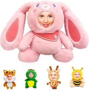 Personalized Mini Stuffed Animal Keychain: Custom Small Hanging Plush Toy with Face Photo - (5in) (Pink Rabbit)
