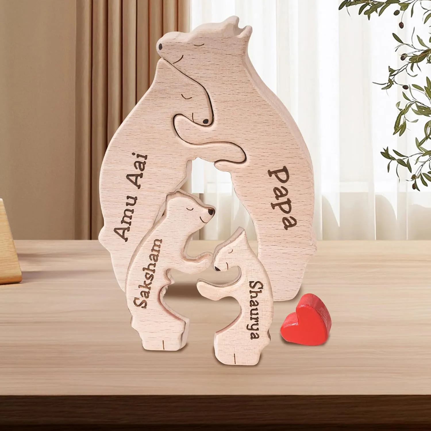 Personalized Wooden Bear Puzzle We are One Family Puzzle Custom Family Name Sculpture Unique Wooden Decor Gift for Mom/Dad Members House Warming Gifts