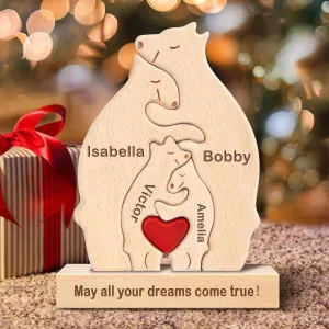 Personalized Wooden Bears Family Puzzle Gift with 1-8 Name We are One,Jigsaw Oak Wooden Animal Sculpture Decorative for Home Ornament Ideas for Birthday Christmas Anniversary Mother's Day Father's Day