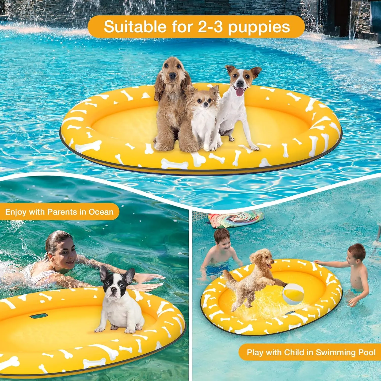 Pet Soft Dog Float Raft - Inflatable Dog Swimming Float for Summer (Bone Yellow)