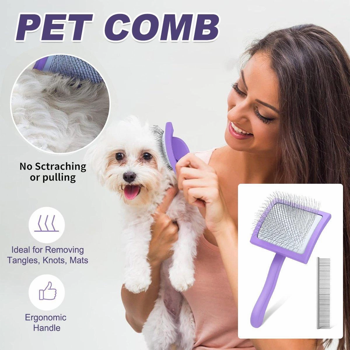 Pet Dog Hair Shedding Undercoat Rake Grooming Trimmer Comb Brush Slicker Purple