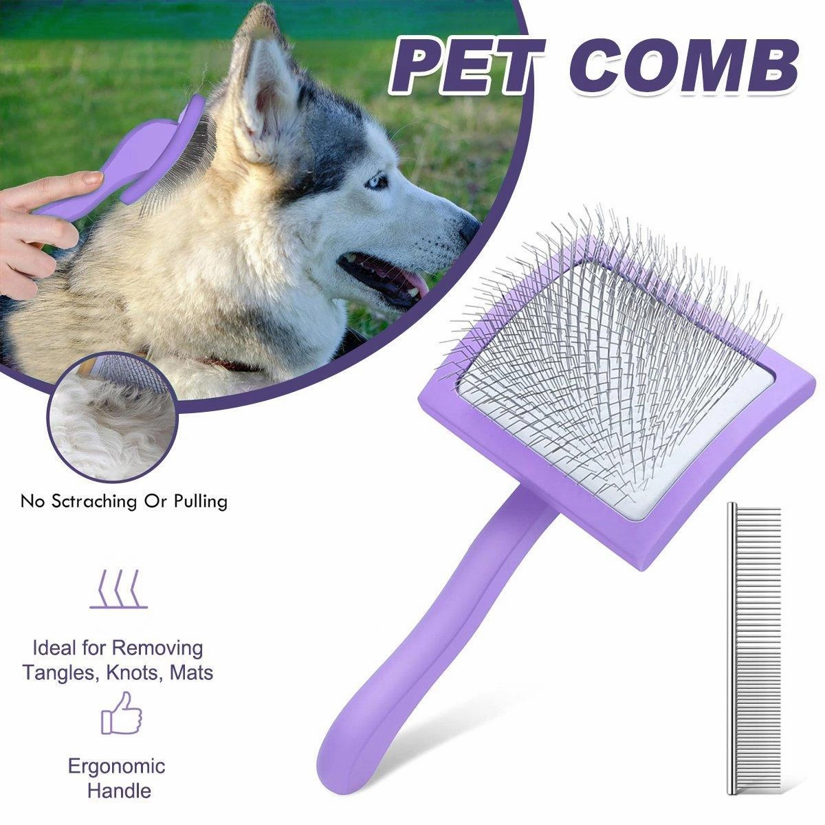 Pet Dog Hair Shedding Undercoat Rake Grooming Trimmer Comb Brush Slicker Purple