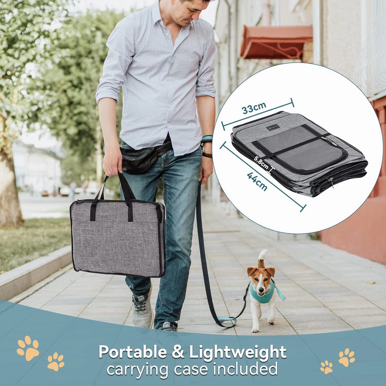 Petsfit Puppy Dog Playpen Indoor, Small Playpen for Dogs Cat Playpen Outdoor, Portable with Carrying Case, Removable Zipper Sealed Cover Playpen Mat Grey Small (29.5"x29.5"x16.5"H)