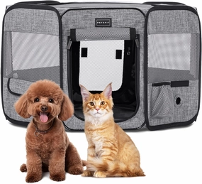 Petsfit Puppy Dog Playpen Indoor, Small Playpen for Dogs Cat Playpen Outdoor, Portable with Carrying Case, Removable Zipper Sealed Cover Playpen Mat Grey Small (29.5"x29.5"x16.5"H)