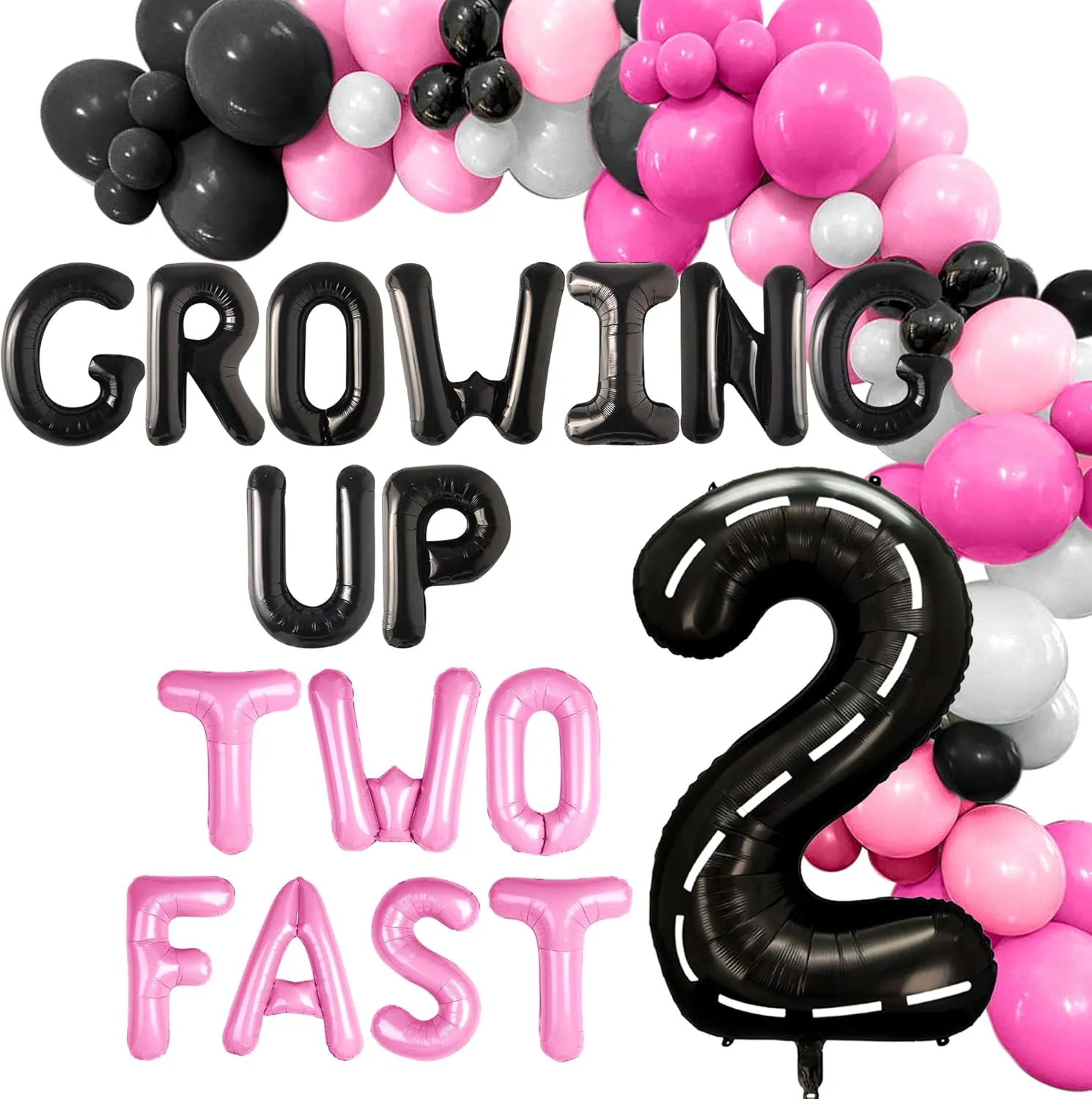 Pink Two Fast Birthday Decorations Growing Up Two Fast Birthday Backdrop Number 2 Balloons Racing Car 2nd Birthday for Racing Car 2nd Birthday Boys