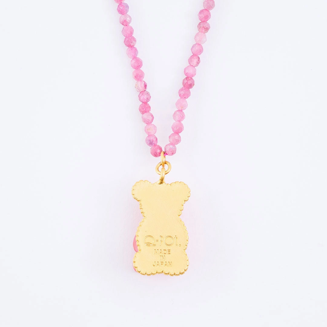 Pink Tourmaline Teddy Bear Hard Gummy Necklace (Strawberry)【Japan Jewelry】