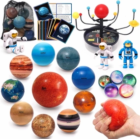 Planets for Kids Solar System Toys Space Balls Sun Stress Ball Astronauts Flash Card Educational Montessori Sensory Toys STEM Kits Christmas Birthday Gift for Ages 3-8