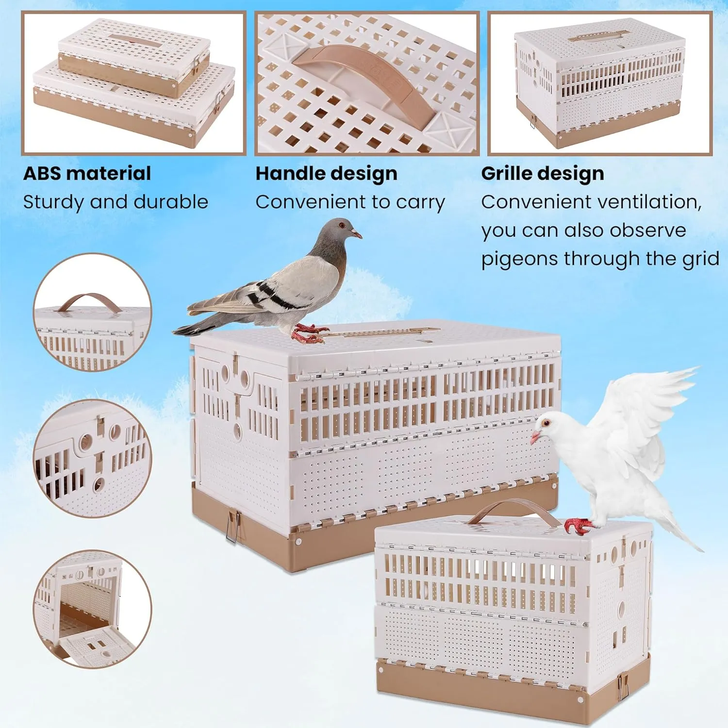 Plastic Folding Pigeon Cage, Portable Pet Bird Travel Cage Carrier Pigeon Cage Pairing Cage Pigeon Nest Box Easy to Clean for Training and Release Competition (L)