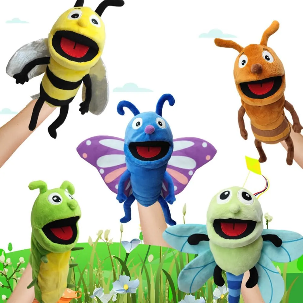 Plush Animal Hand Puppets for Kids & Adults Cartoon Butterfly Stuffed Animal Hand Puppets with Movable Mouth Plush Interactive Toys Hand Puppet Plush Toys for Storytelling Show Theater