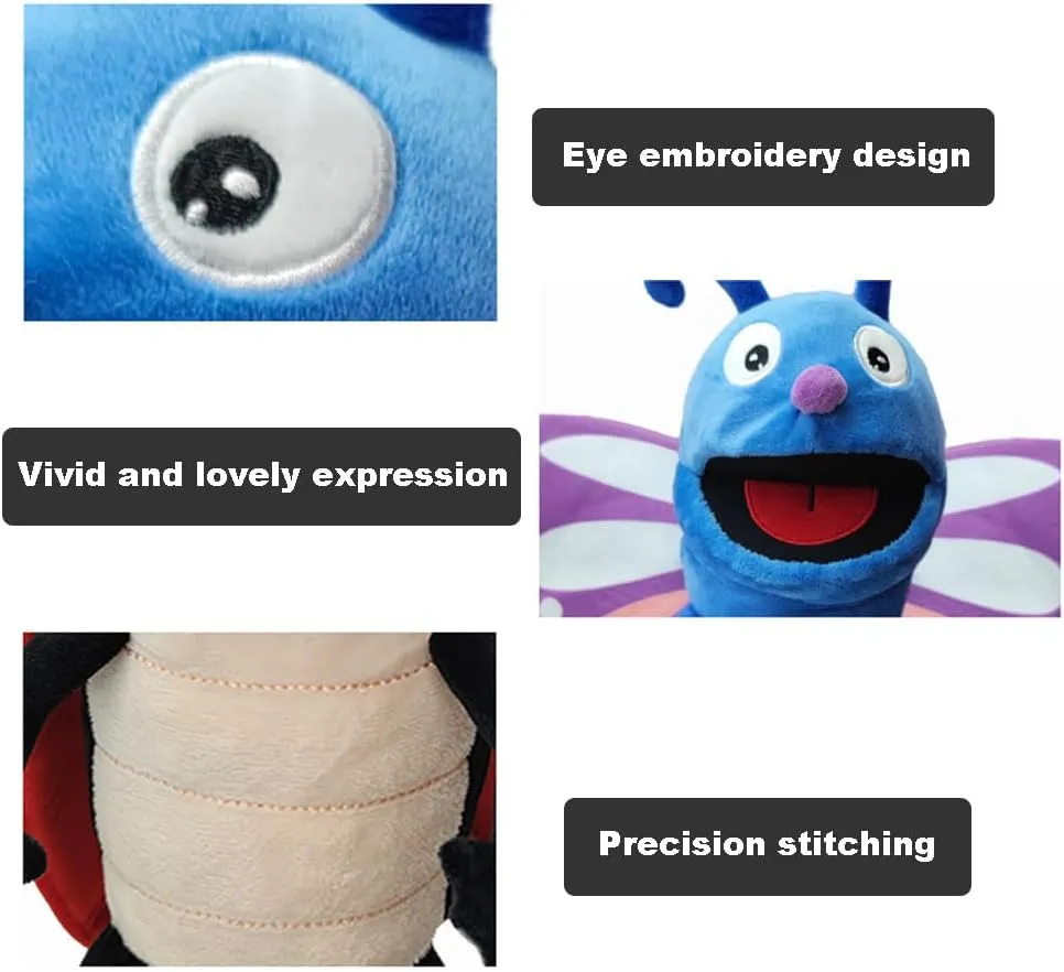 Plush Animal Hand Puppets for Kids & Adults Cartoon Butterfly Stuffed Animal Hand Puppets with Movable Mouth Plush Interactive Toys Hand Puppet Plush Toys for Storytelling Show Theater