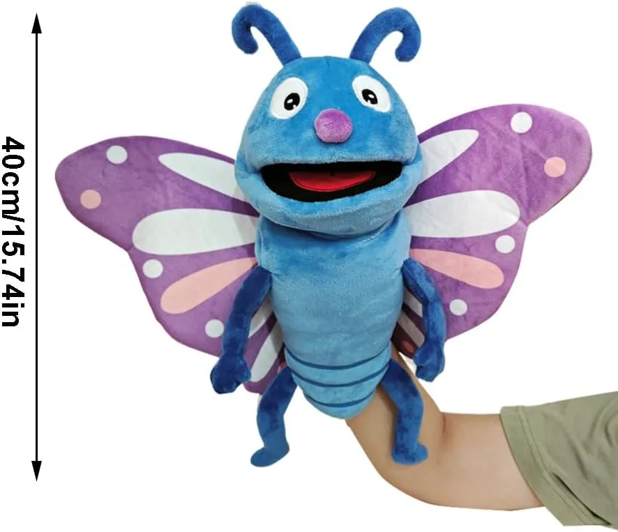 Plush Animal Hand Puppets for Kids & Adults Cartoon Butterfly Stuffed Animal Hand Puppets with Movable Mouth Plush Interactive Toys Hand Puppet Plush Toys for Storytelling Show Theater