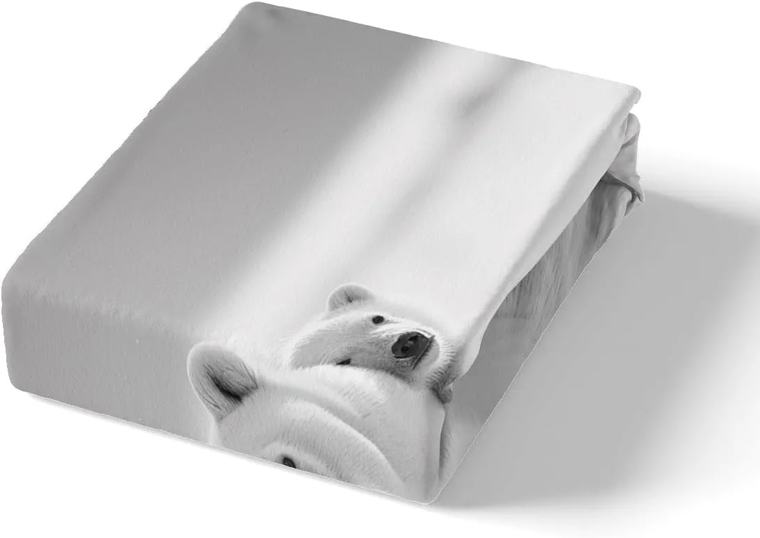 Polar Bear Family Duvet Cover Queen Size,White and Gray Comforter Cover with 2 Pillowcase for Teens Adult,Kids Polar Bear Bedding Set,Arctic Scenery Breathable 3 Pcs Decorative Bed Cover(No Comforter)