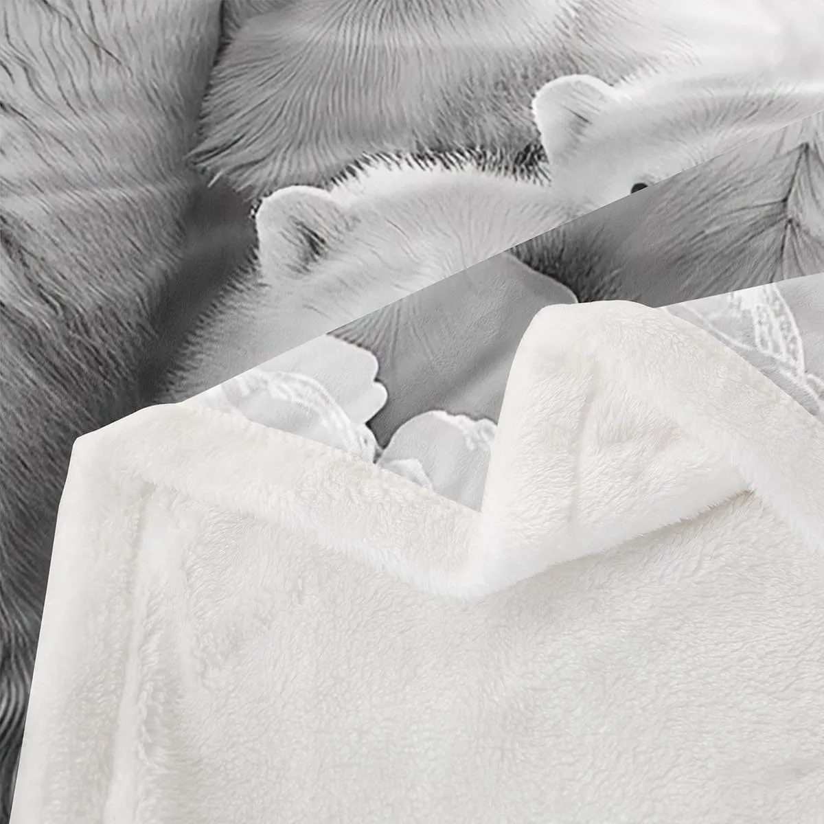 Polar Bear Family Throw Blanket White and Gray Fleece Blanket Polar Bear Bed Blanket for Couch or Bed Arctic Scenery Blanket Soft Warm Lightweight for Kids Adults Women Gift(40x50 Inches)