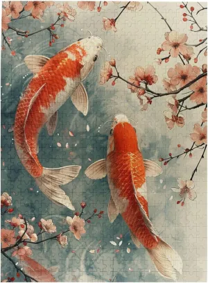 Pond Flowers Lucky Koi Fish Wooden Jigsaw Puzzle for Adults 500 Pieces - Home Decor Art - Fun Family Game and Creative Gift for Teens, Kids, and Elders