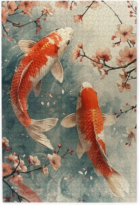 Pond Flowers Lucky Koi Fish Wooden Jigsaw Puzzle for Adults 1000 Pieces - Home Decor Art - Fun Family Game and Creative Gift for Teens, Kids, and Elders