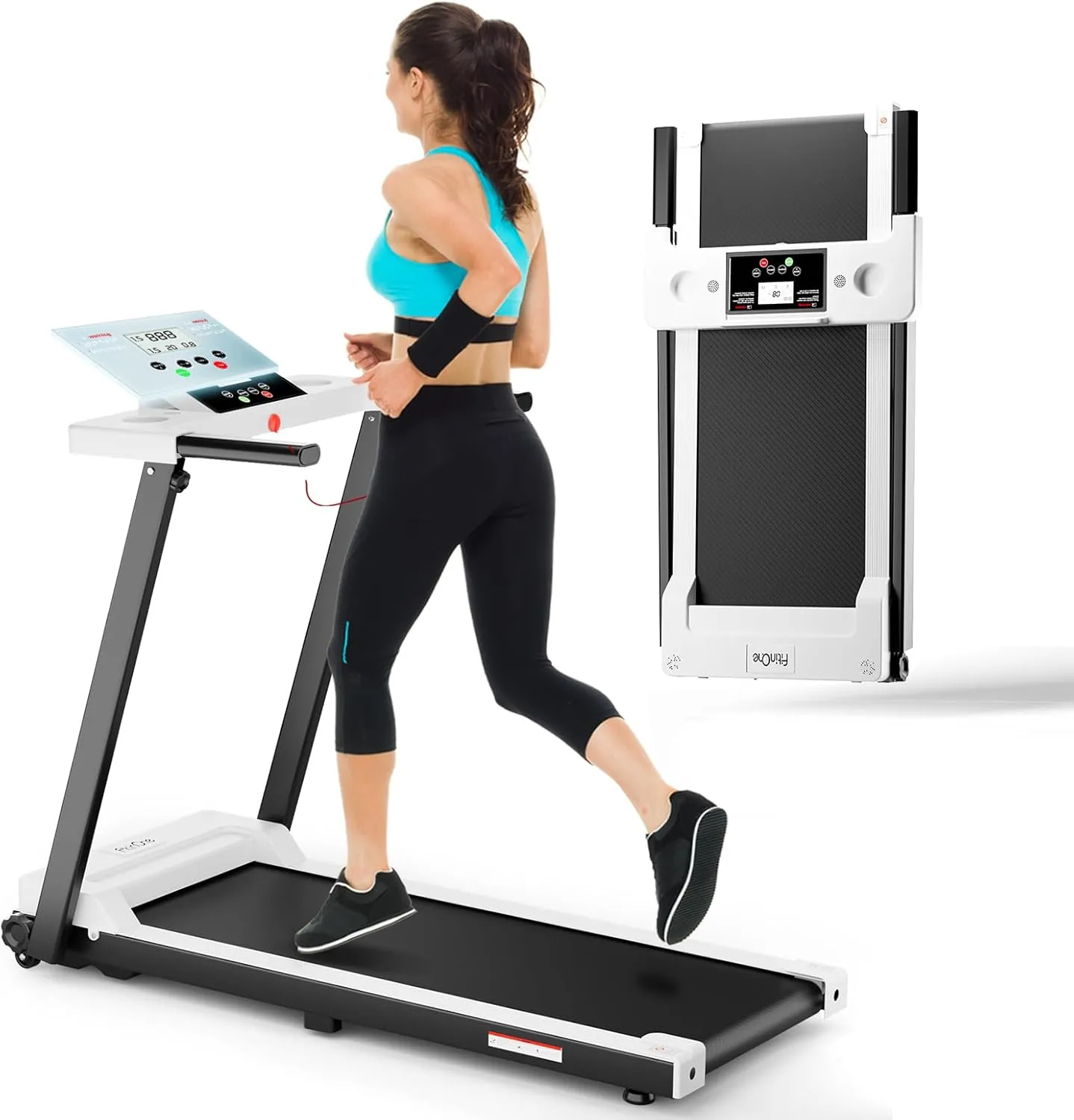 Portable Foldable 3.0 HP Small Treadmills for Home Office with 300 LBS Capacity, Folding Running Walking Compact Treadmill with Handle Bar and LED Display
