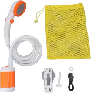 Portable Outdoor Shower, Electric Shower Outdoor Shower Pump Stainless Steel PVC 3 Gear Electric Camping Shower Pump for Hiking Backpacking Camping Travel Beach Pet (Orange White)