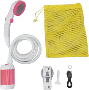 Portable Outdoor Shower, Electric Shower Outdoor Shower Pump Stainless Steel PVC 3 Gear Electric Camping Shower Pump for Hiking Backpacking Camping Travel Beach Pet (Pink)