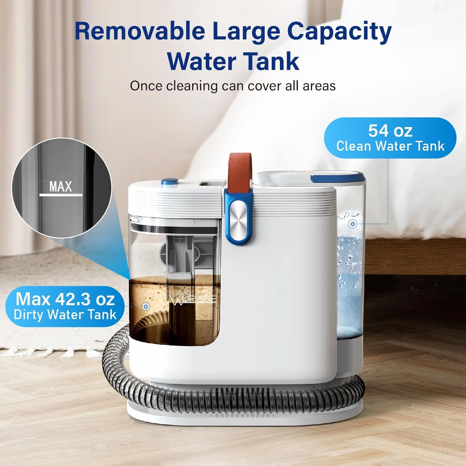 Portable Carpet Cleaner Machine, Carpet Shampooer, 15Kpa Upholstery Cleaner with 3 Tools, 54oz Large Water Tank, 16.4ft Power Cord, Spot and Stain Deep Cleaner for Rug, Couches, Car,Blue