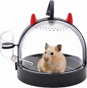 Portable Hamster Cage Travel Bag, High Permeability Hamster Travel Carrier with Water Bottle Small Pet Hamster Travel Carrier Cage for Hamster Gerbils Mice Hamster Guinea Pigs Sugar Glider(Black)