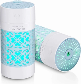 Portable Humidifiers Car Humidifier Cool Mist Humidifying for Kids Rooms Travel Office Bedroom with High and Low Mist Settings 7 Colors Night Light Auto Shut-Off 250ml Blue