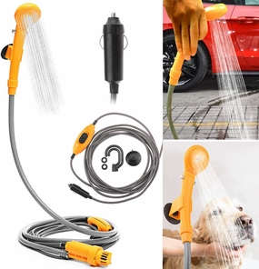Portable Outdoor Camping Shower Kit, MASO 12V Automobile Showers with Water Pump, 5 Meter Cable Cigarette Lighter Plug Max 7L Water Per Minute for Pet Bath Car Washing