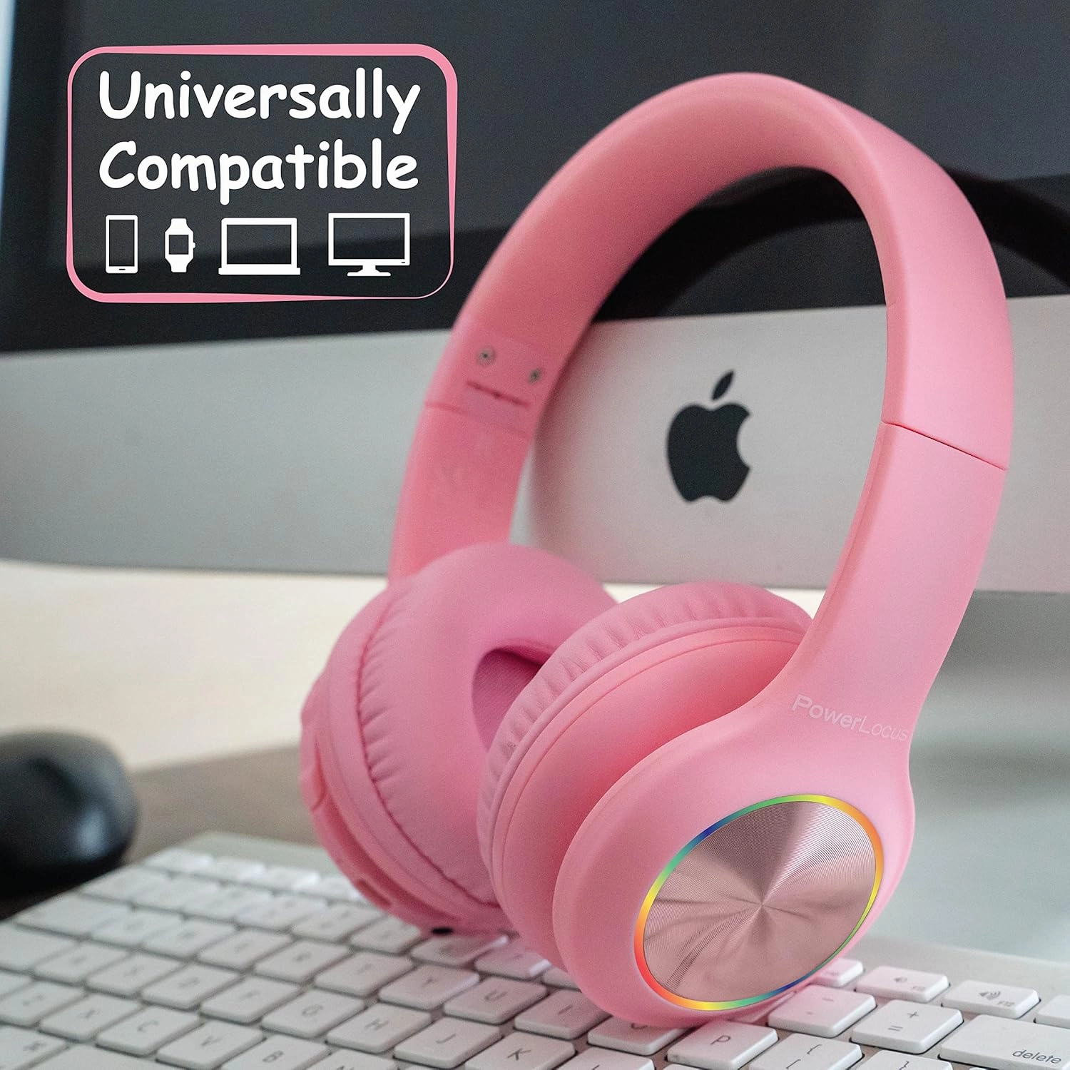 PowerLocus PLED Kids Bluetooth Headphones, Kids Wireless Headphones with LED Lights, 74/85/94dB Safe Volume, Micro SD, AUX Cable, Hi-Fi Stereo, Built-in Mic Over Ear Kid Headphone for Travel/Tablet/PC