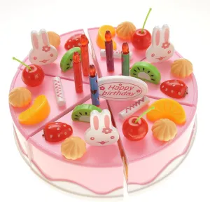PowerTRC 75 Pcs DIY Birthday Cake Food Cutting Kitchen Toy Set | Pretend Party Role Play Sweet Tea Party Set Gift with Cake, Ice Cream, Biscuit, Removable Candles & Stickers for Kids (Pink)