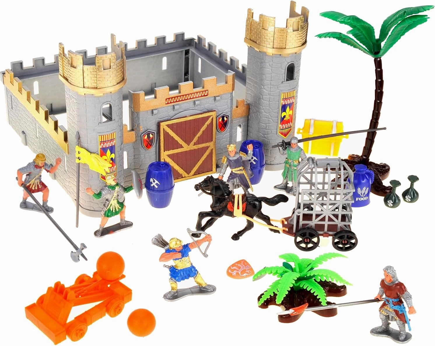 PowerTRC Roman Era Kingdom Action Figures with Toy Armys, Knights, Horse, Castle, Treasure Chests, Catapult and Figurines Playset for Kids