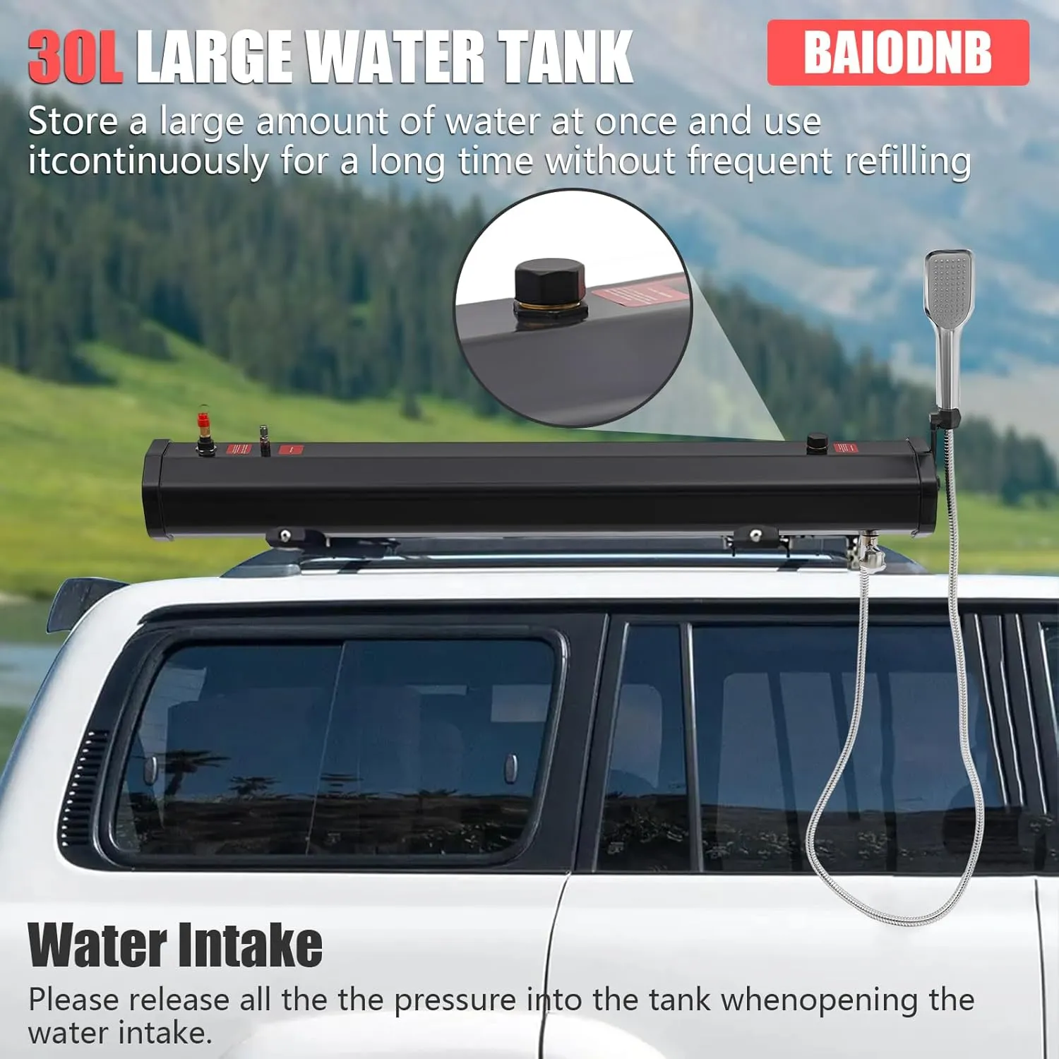 Pressurized Water Tank for Camping Shower,Portable Camping Showerhead Handheld with Storage Bag, Roof Rack Shower for Hiking, Car wash, Pet Cleaning, Beach Vacations