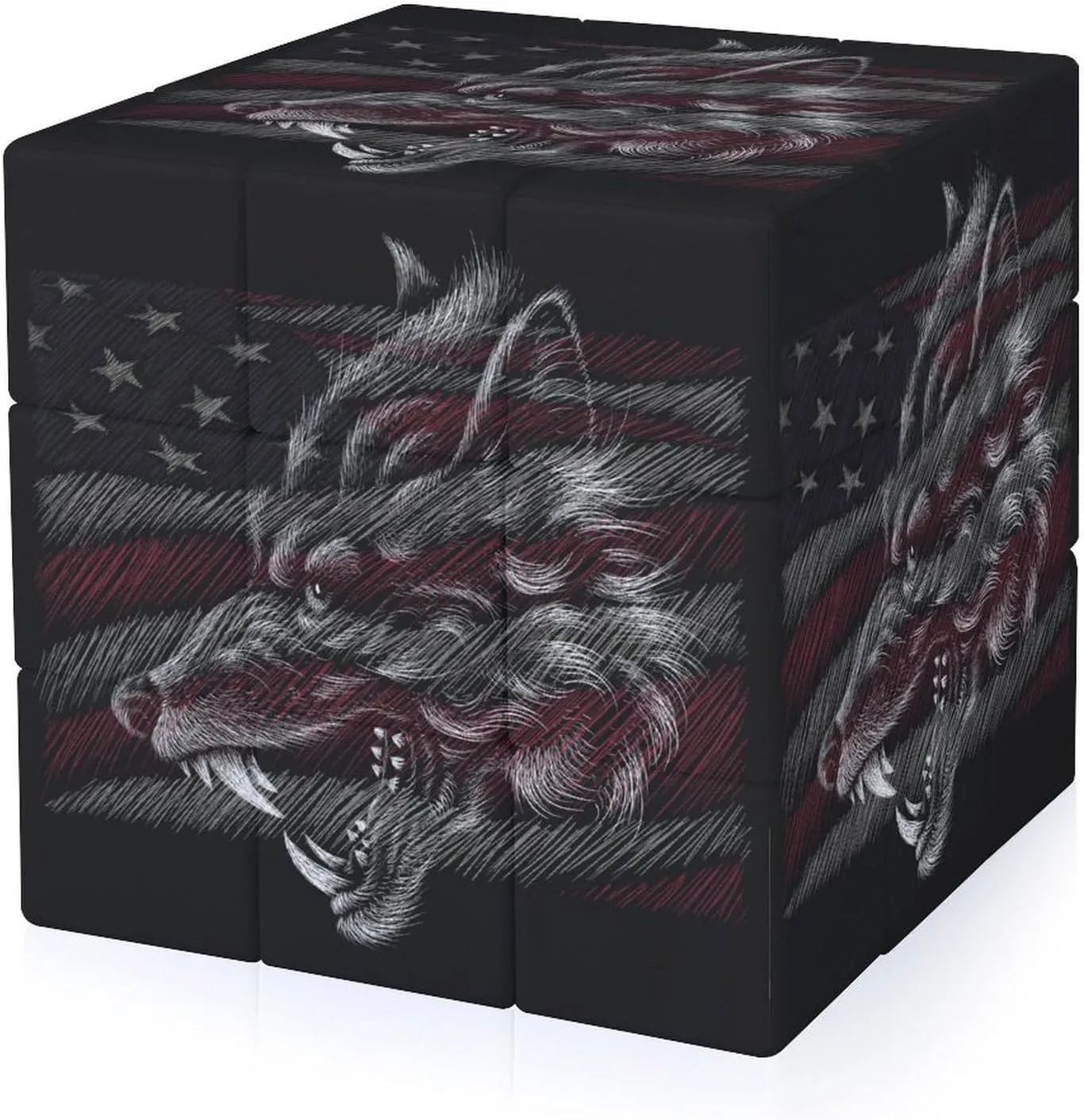 Print of Wolf on Independence Day Adults 3x3x3 Color-Matching Smooth Fully Printed Cube Gift