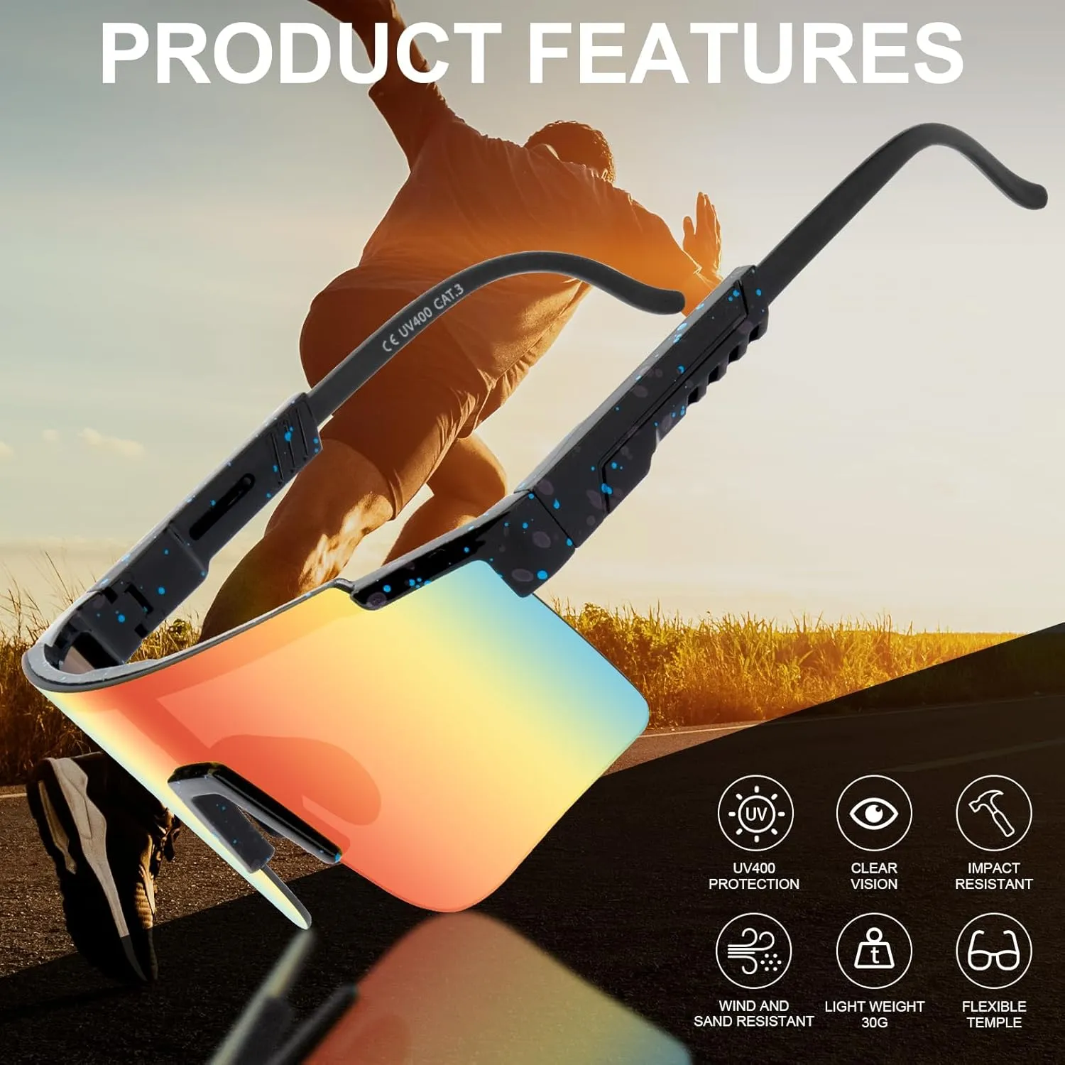 Professional Cycling Glasses for Men Women, Sports Sunglasses UV Protection for Baseball Cycling Running Driving Glof