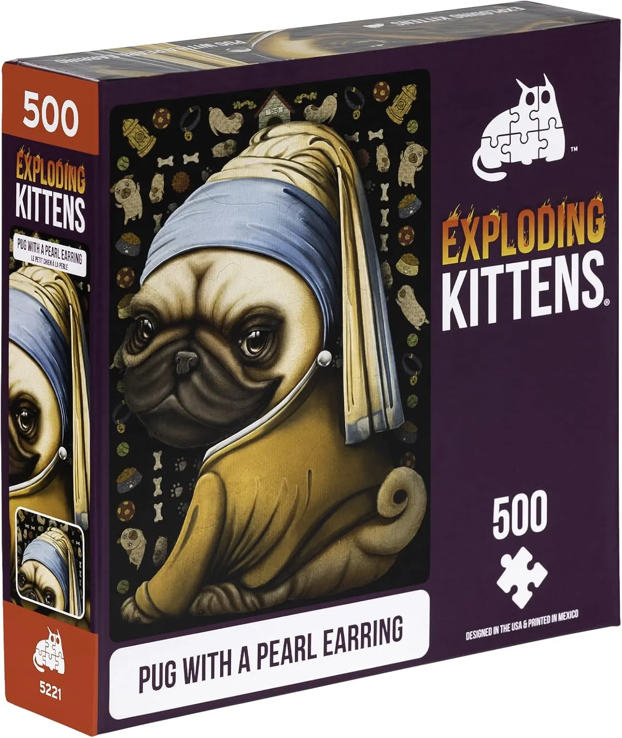 Pug with a Pearl Earring Jigsaw Puzzle by Exploding Kittens - 500 Pieces, Ideal for Adults, Teens, and Kids - A Funny and Artistic Dog-Themed Puzzle