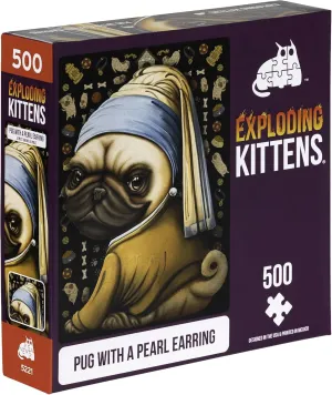 Pug with a Pearl Earring Jigsaw Puzzle by Exploding Kittens - 500 Pieces, Ideal for Adults, Teens, and Kids - A Funny and Artistic Dog-Themed Puzzle