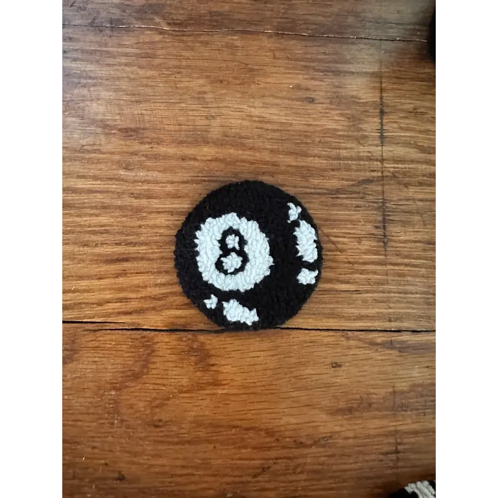 Punch Needle Hand-made Car Coasters: Black 8-Ball