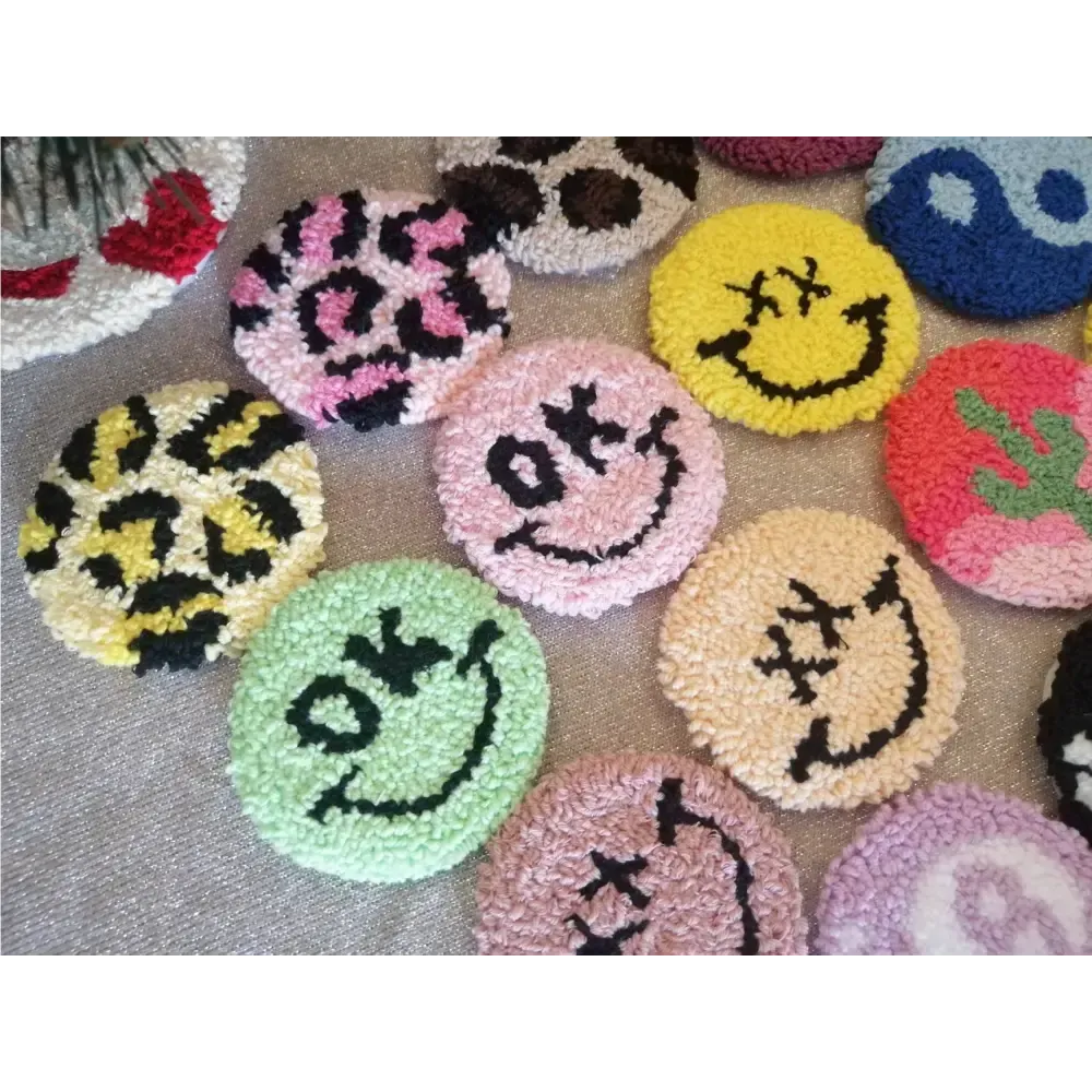 Punch Needle Hand-made Car Coasters: Black 8-Ball