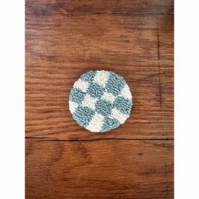 Punch Needle Hand-made Car Coasters: Teal Checkered