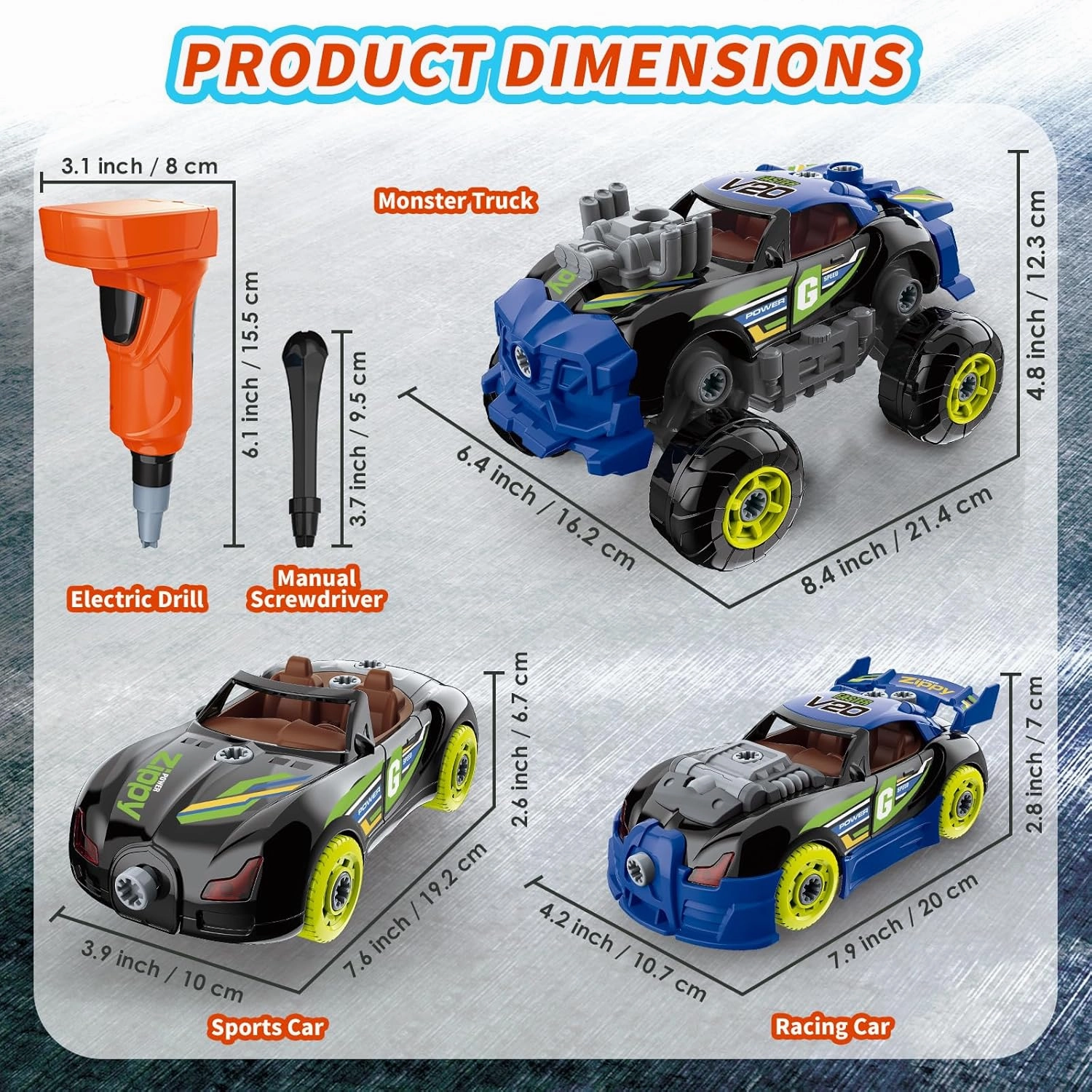 Pup Go 3-in-1 Take Apart Car for Boys with Electric Drill, 43Pcs Construction Toy Truck, Build Your Own Car with Play Tools, Ideal STEM Present for Kids Children Ages 3 4 5 6 7 Year Black