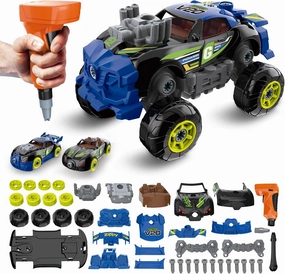 Pup Go 3-in-1 Take Apart Car for Boys with Electric Drill, 43Pcs Construction Toy Truck, Build Your Own Car with Play Tools, Ideal STEM Present for Kids Children Ages 3 4 5 6 7 Year Black