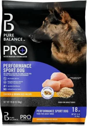 Pure Balance Pro  Performance Sport Dog Food, Chicken & Brown Rice Recipe, 18 lb Bag, Vet Formulated, Freeze-Dried Chicken, 30% Protein, No Artificial Flavors, Active Adult Dogs, High Energy Kibble