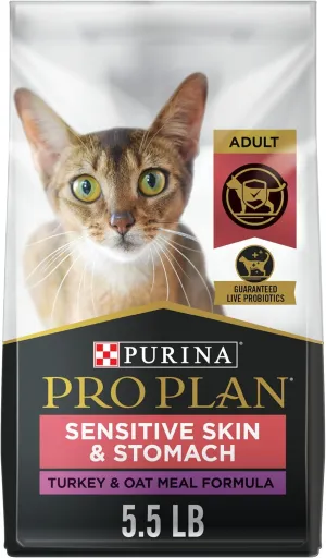 Purina Pro Plan With Probiotics, Sensitive Skin & Stomach, Natural Dry Cat Food, Turkey & Oat Meal Formula - 5.5 lb. Bag