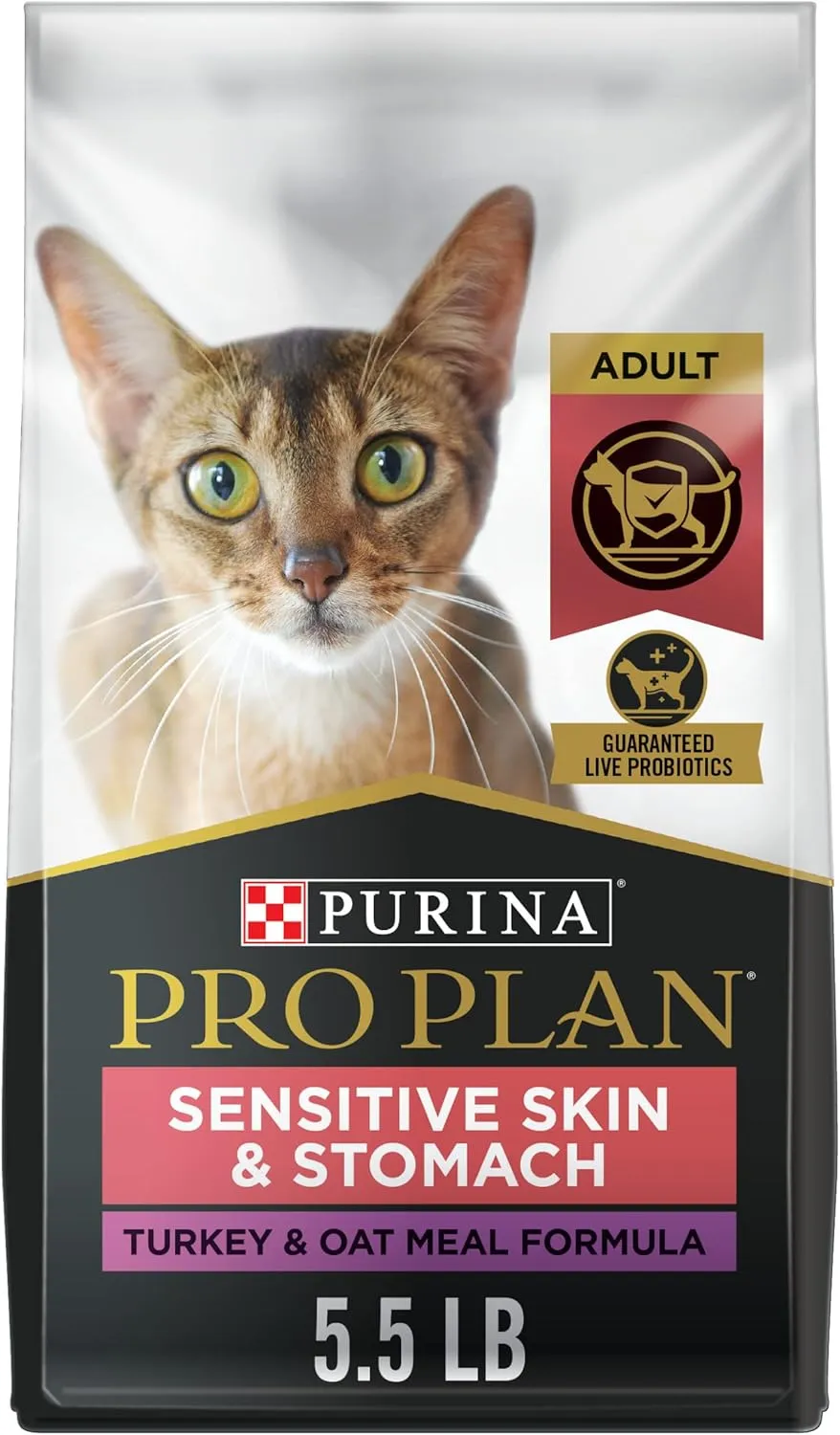 Purina Pro Plan With Probiotics, Sensitive Skin & Stomach, Natural Dry Cat Food, Turkey & Oat Meal Formula - 5.5 lb. Bag
