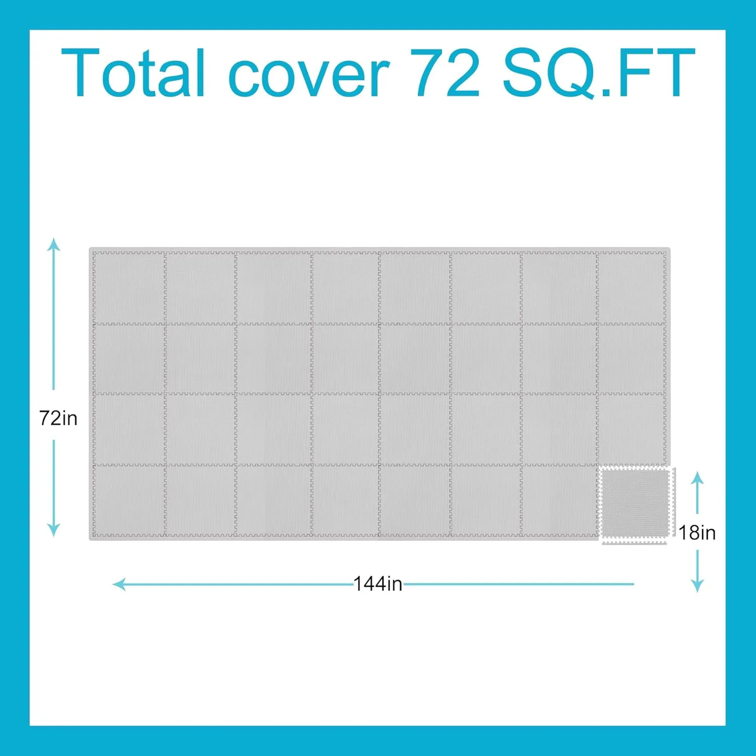 Puzzle Exercise Mat Interlocking Foam and Tile Mats for Home Gym. Floor Padding for Small Child. Gray Color 18 x 18 x ½ Thick 32 Sheet 72 SQFT