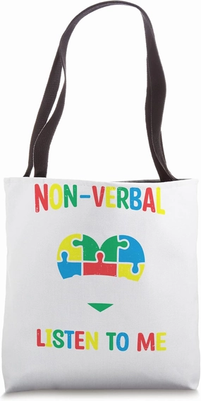 Puzzle Piece Support Non Verbal Autistic Autism Awareness Tote Bag