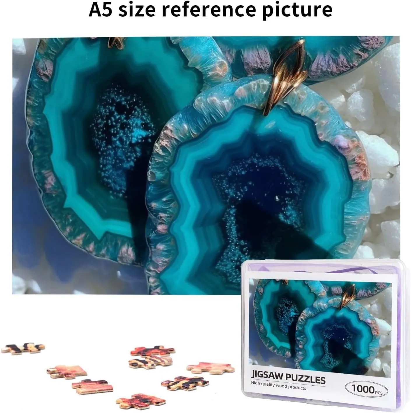 Puzzles 1000 Pieces Personalized Jigsaw Puzzles Teal Agate Photo Puzzle Challenging Picture Puzzle for Adults Personaliz Jigsaw with Storage Bag (29.5" x 19.7")