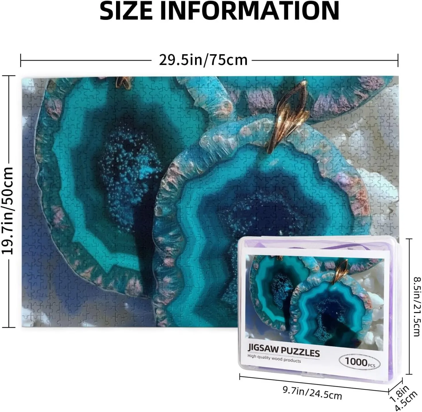 Puzzles 1000 Pieces Personalized Jigsaw Puzzles Teal Agate Photo Puzzle Challenging Picture Puzzle for Adults Personaliz Jigsaw with Storage Bag (29.5" x 19.7")